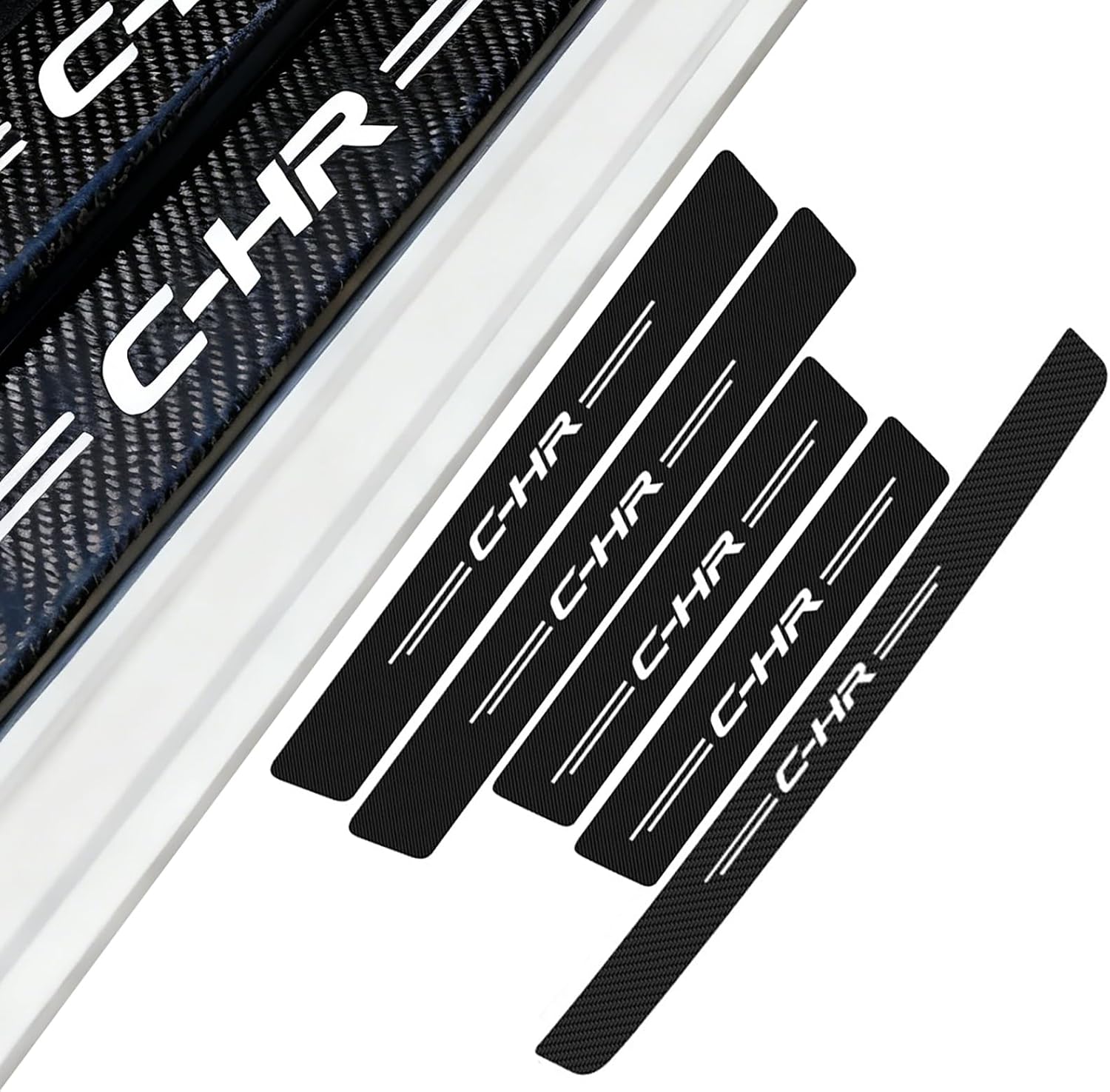 Car Door Sill Protector with Boot Lip for Toyota C-HR, Carbon Fiber Scratch Guard Interior Styling Sill Panel Paint Protection Front & Rear set Scratch-Resistant 9 Pieces