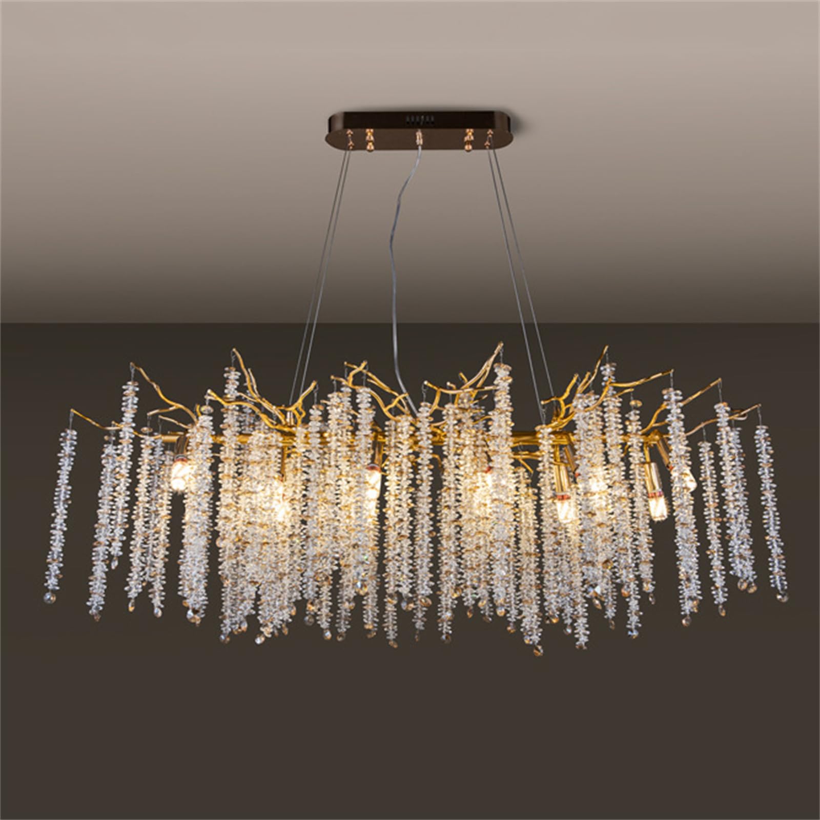 KXEcoLife Modern Crystal Tree Branches Chandelier Luxury Raindrop Hanging Pendant Light Fixture Chandeliers for Dining Room Living Bedroom,Rectangular L100cm