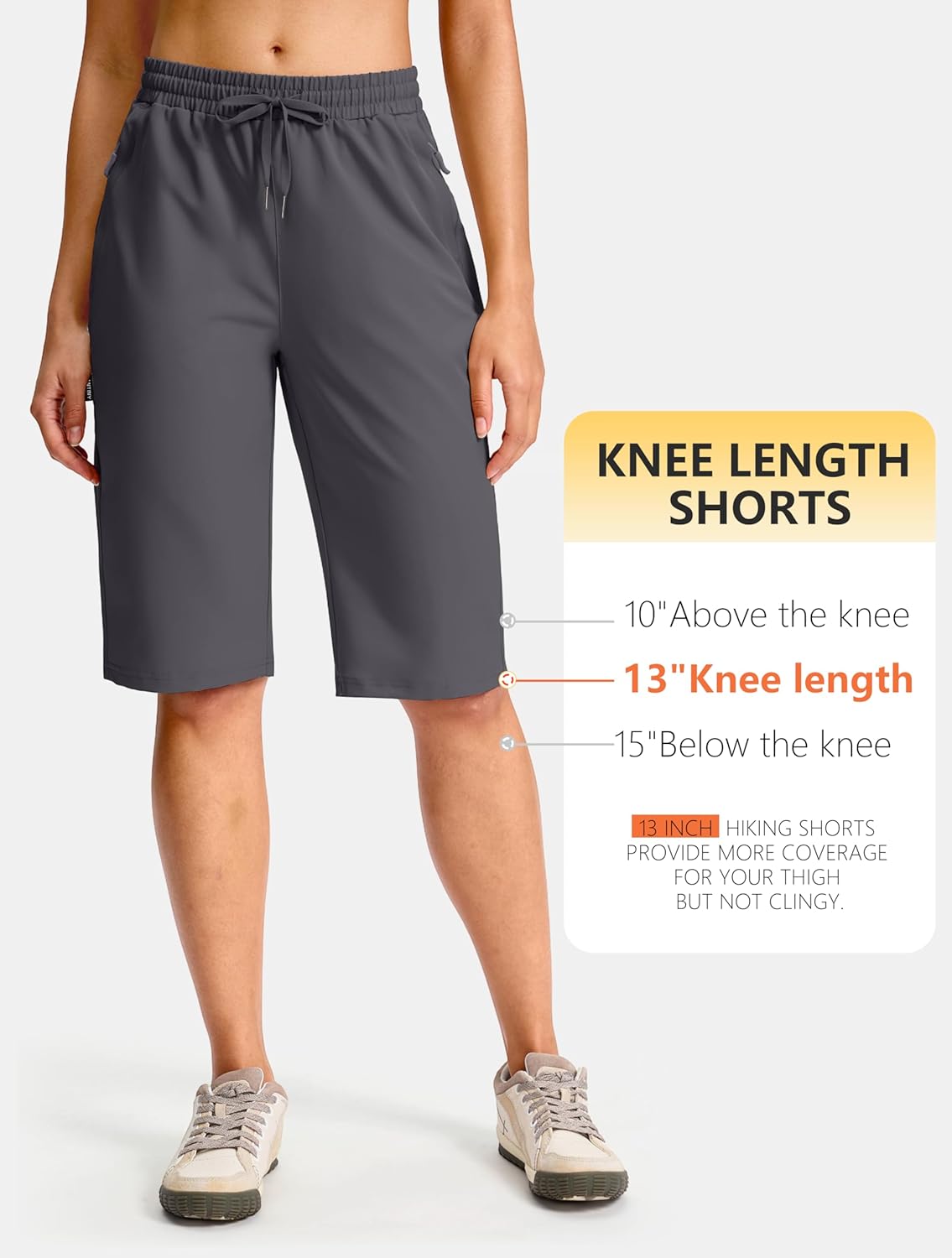SANTINY Women's 13" Long Hiking Shorts with 3 Zipper Pockets Quick Dry Lightweight Bermuda Knee Length Shorts for Women
