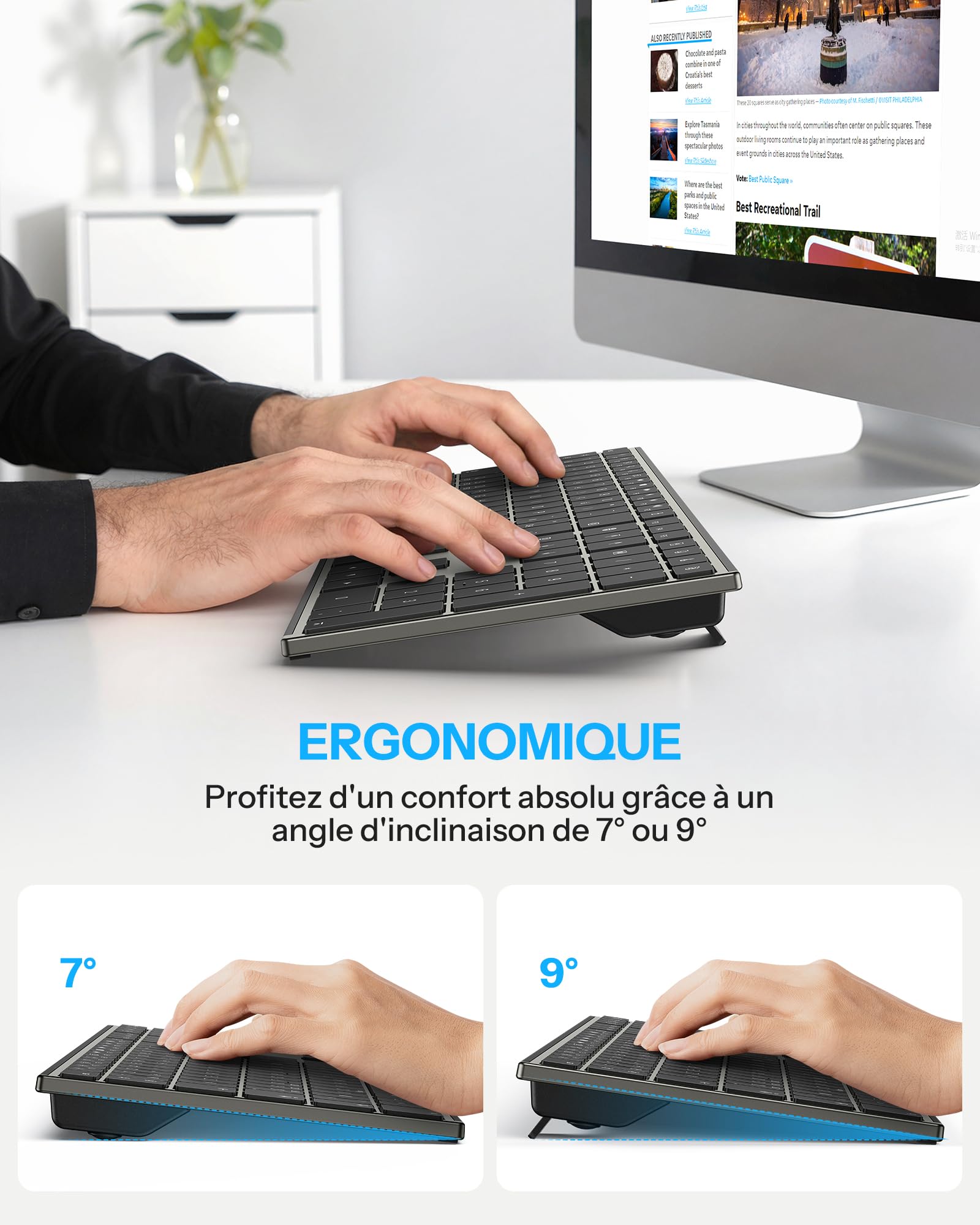 OMOTON Clavier Bluetooth pour Mac, Clavier sans Fil Métal Rechargeable Multi-dispositifs avec 3 Canaux Bluetooth pour Apple Mac Pro/Mini, MacBook Pro/Air, iMac, AZERTY Français