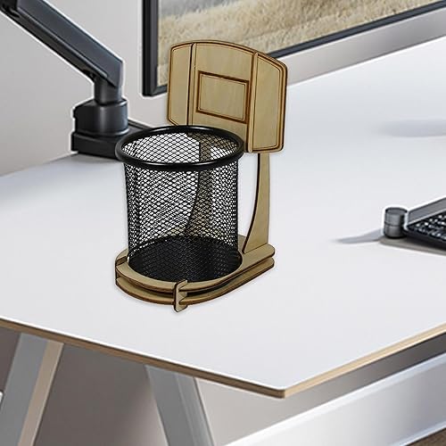 Miniatura 2 de Walbest Soporte creativo de baloncesto para lápices, soporte de madera para escritorio, organizador de bolígrafos para escritorio, taza de lápices
