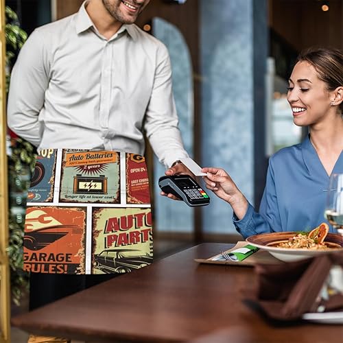 Miniatura 6 de Vintage Car Poster 3 Pack Server Aprons with 3 Pocket Waterproof Womens Half Waist Aprons for Cooking Dishwashing Kitchen Gardening Salon