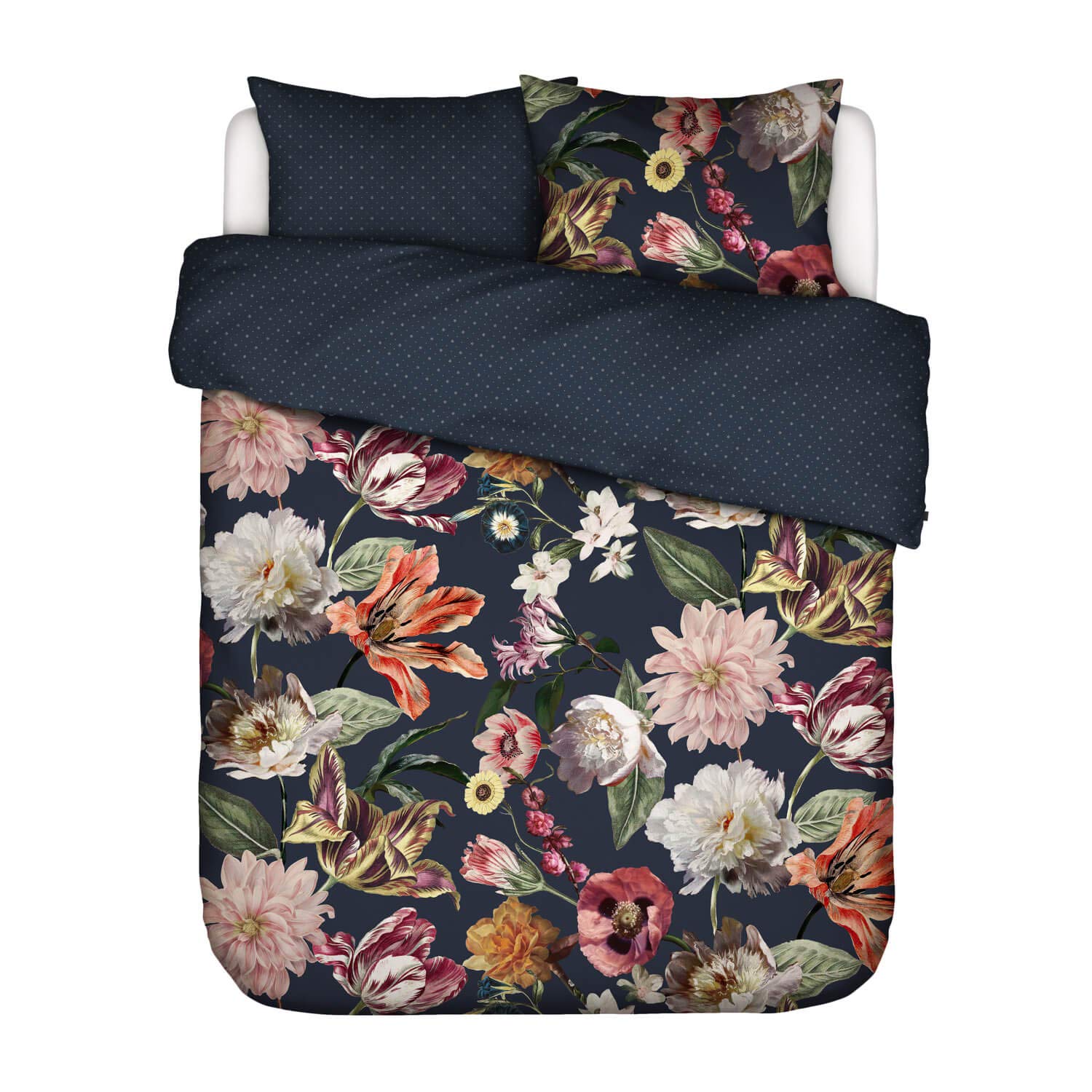 ESSENZA Bettwäsche Filou Dunkelblau Blumen Blüten Floral Geblümt Sterne Satin, Größe:200 cm x 200 cm