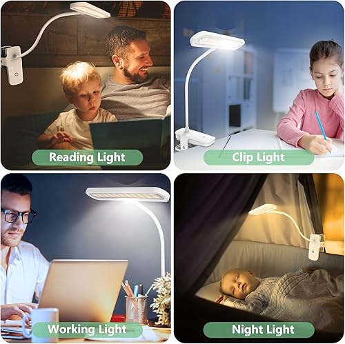 Miniatura 6 de deaunbr Luz con clip, luces de lectura para libros en la cama, cuidado de los ojos, 66 luces LED, 4 brillo y múltiples temperaturas de color,