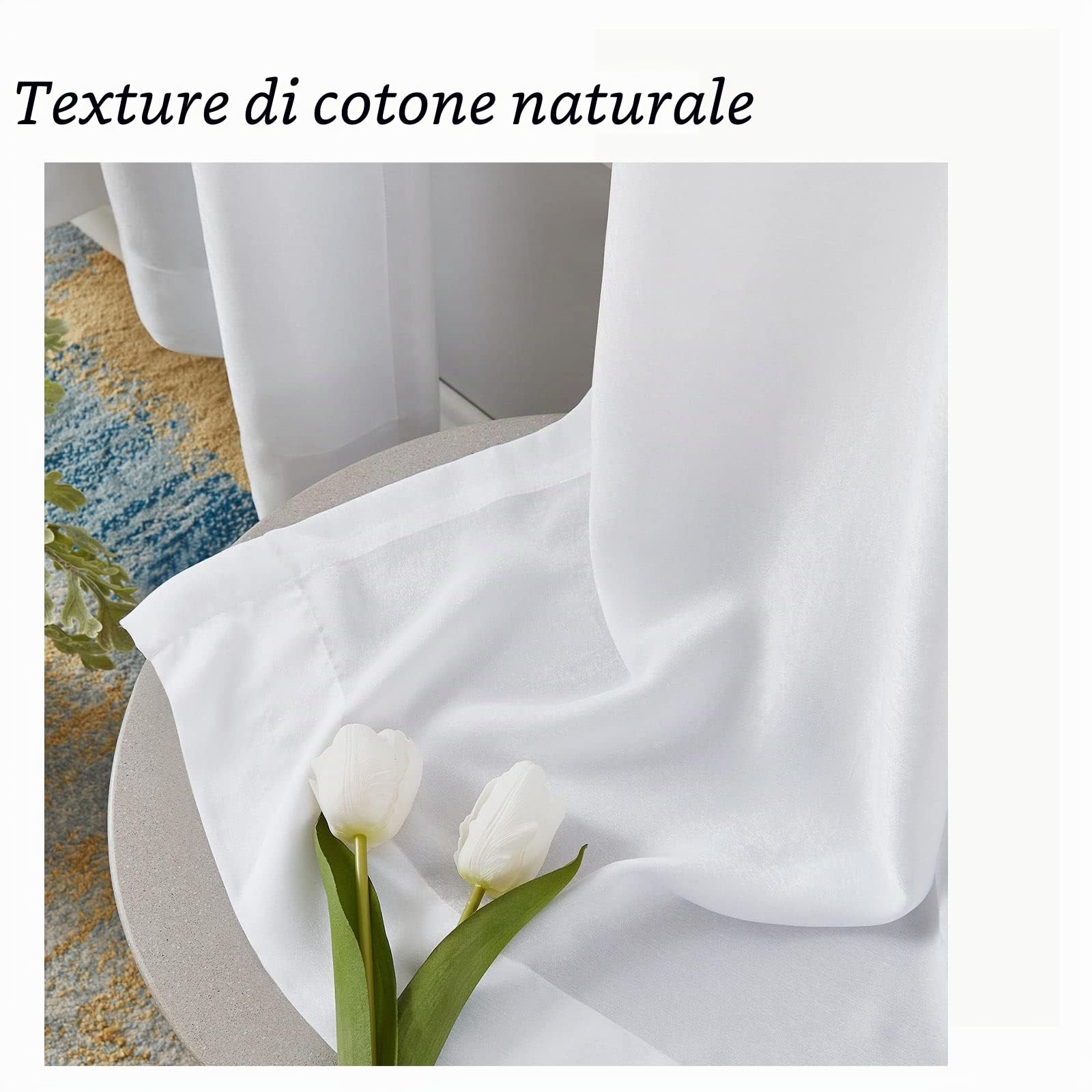Melodieux Tende semi-velate bianche in velluto semi velato, per camera da letto, soggiorno, con tasca per bastone, tende in voile, 132 x 244 cm (2 pannelli)
