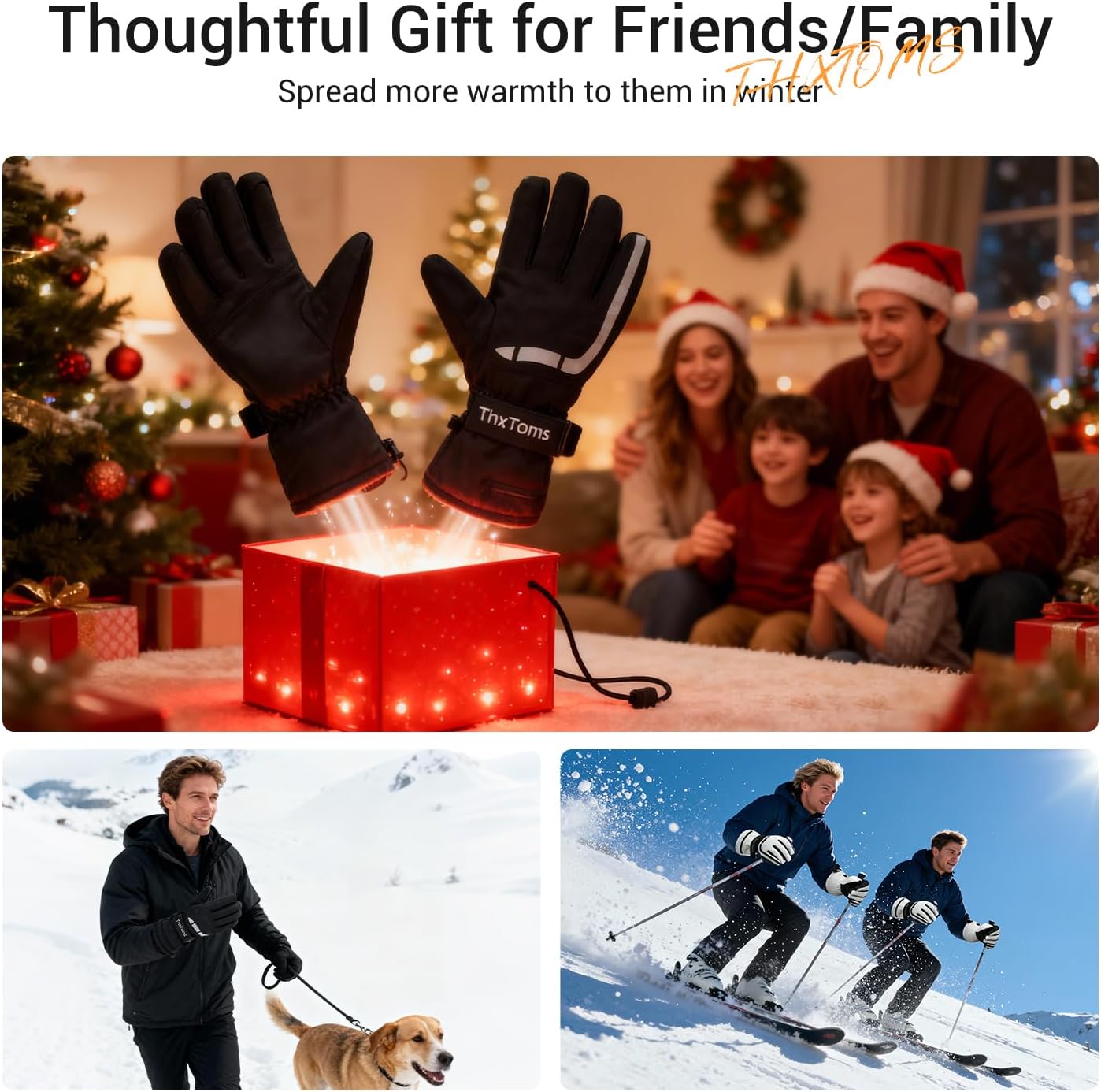 ThxToms Ski Gloves Snow Gloves for Men Women, Waterproof Winter Gloves, 3M Thinsulate Warm Gloves, Unisex Touchscreen Snowboarding Gloves, Men Women Gloves with Pocket for Cold Weather - Image 9