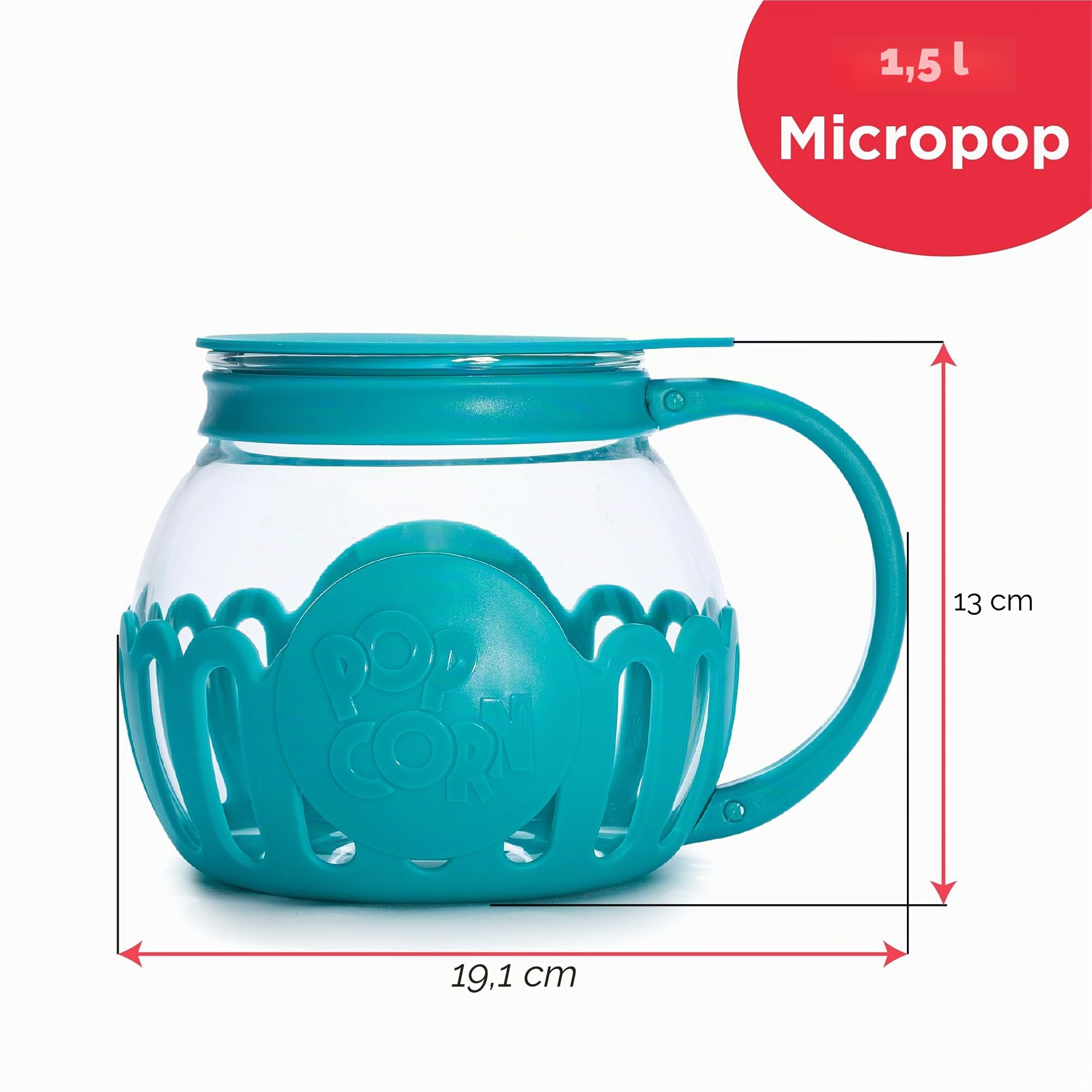 Ecolution Patentierter Mikrowellen-Popcorn-Popper, Borosilikatglas Kunststoff, blaugrün