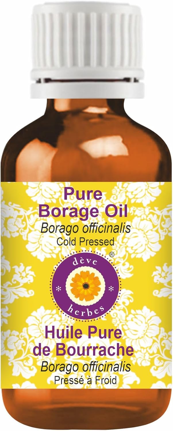 Deve Herbes Pure Borage Oil (Borago officinalis) Cold Pressed Natural Therapeutic Grade 15 ml (0.5 oz)
