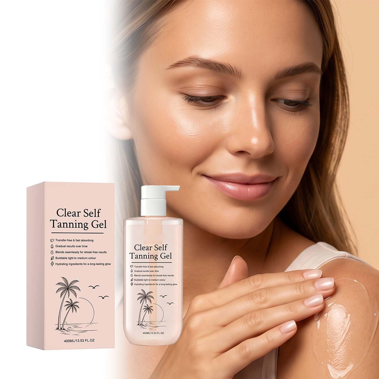 Klares Selbstbräunungsgel, Intensiver, Streifenfreier Glanz, Feuchtigkeitsspendend mit Hyaluronsäure, Aloe Vera,Vitamin E, Bräunungsgel auf Ihre eigene Art, schnell trocknend, übertragungsbeständig