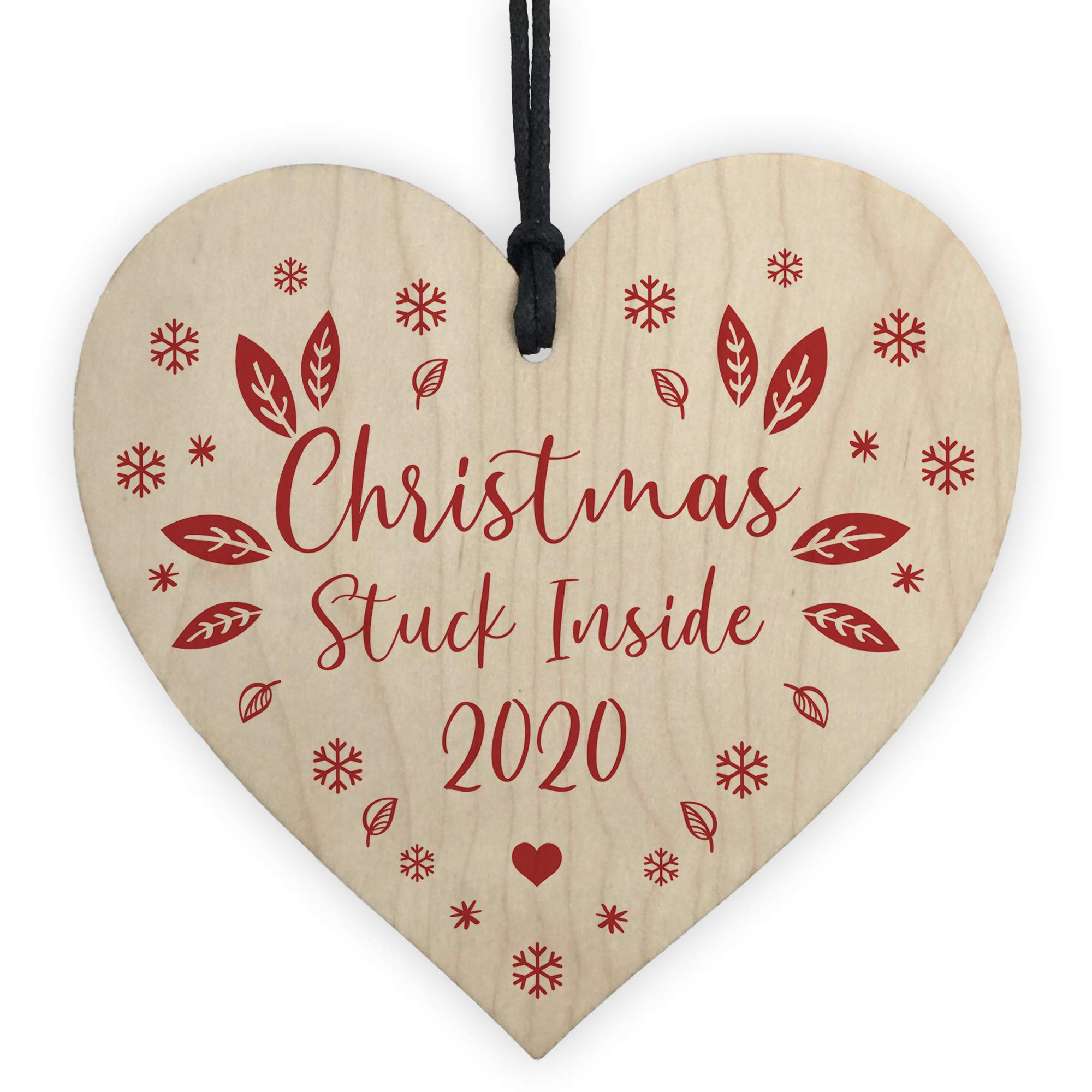Christmas Tree Decoration Wooden Heart Bauble Lockdown Quarantine Gift Keepsake