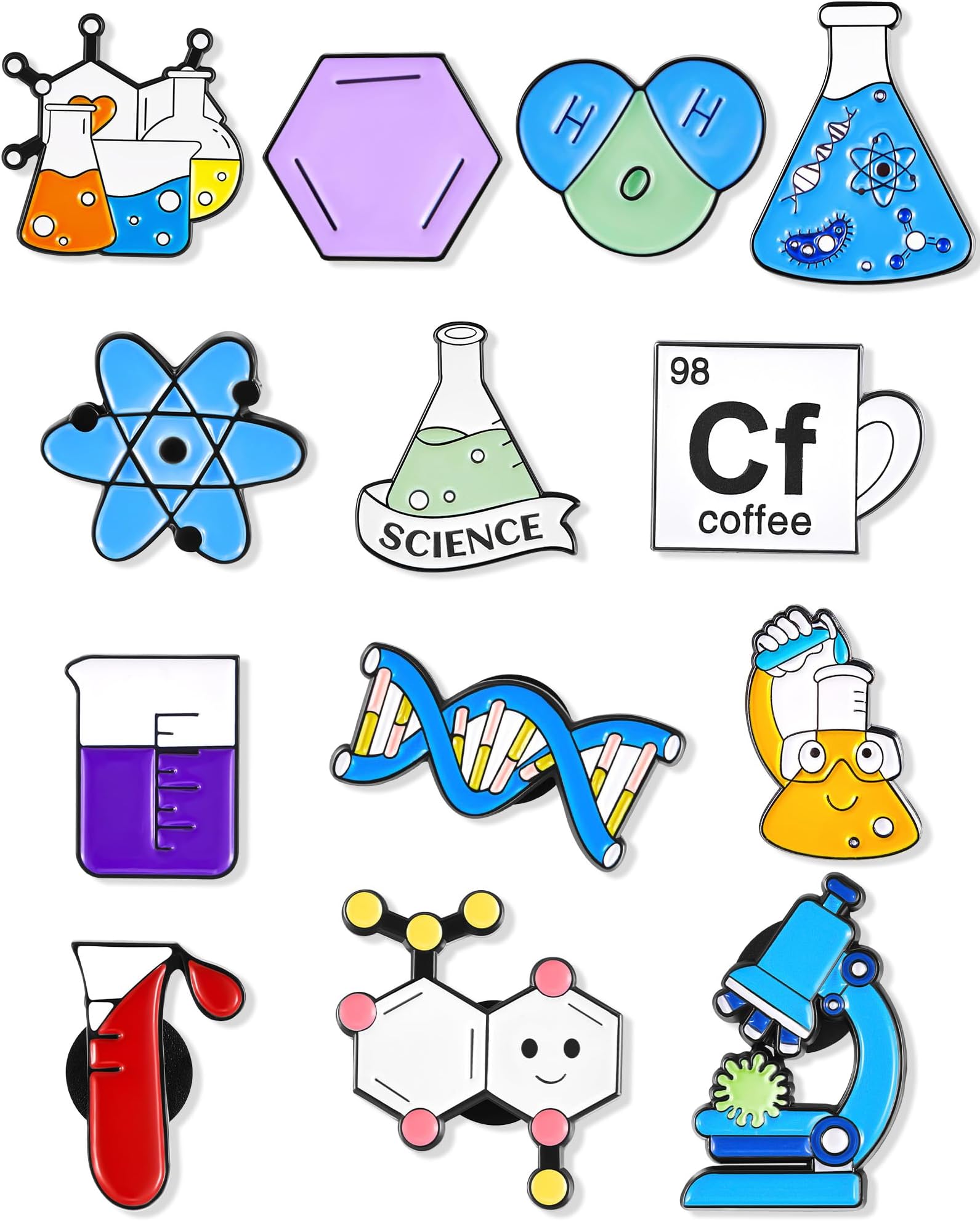 Taiyin 14 Pcs Science Pin Set Cute Enamel Lapel Pin Laboratory Pins Cartoon Scientist Science Pins Lapel Lab Alloy Brooch Pin for Badges Chemistry Bag Backpack Party Gift