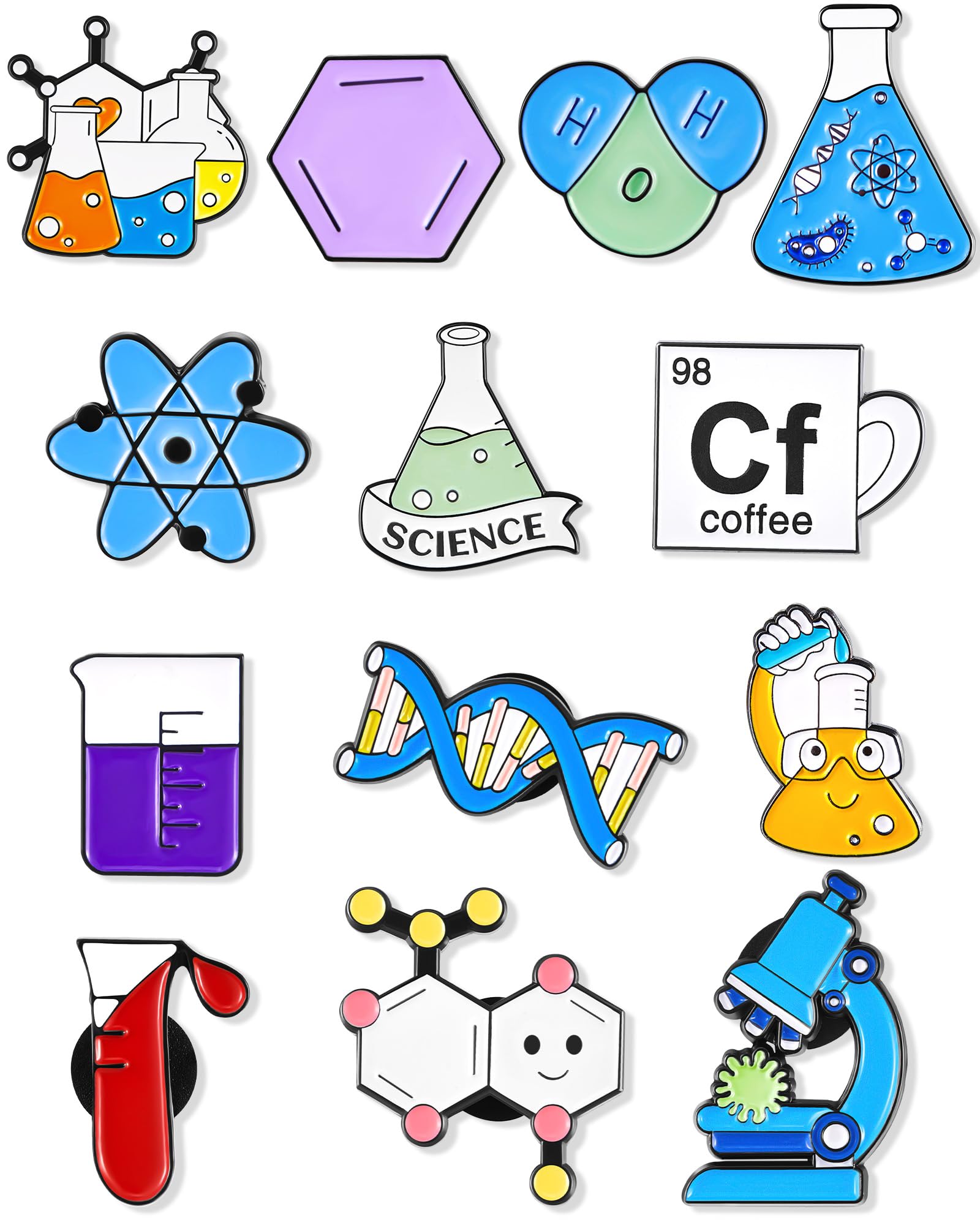 14 Pcs Science Pin Set for Kids Cute Kawaii Lab Pins Cartoon Scientist Science Pins Lapel Laboratory Alloy Brooch Pin for Badges Chemistry Bag Backpack Party Gift