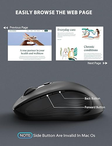 Miniatura 9 de Trueque Mouse inalámbrico para laptop, mouse ergonómico de computadora de 2.4 GHz con botones hacia atrás y hacia adelante, 3 niveles de DPI