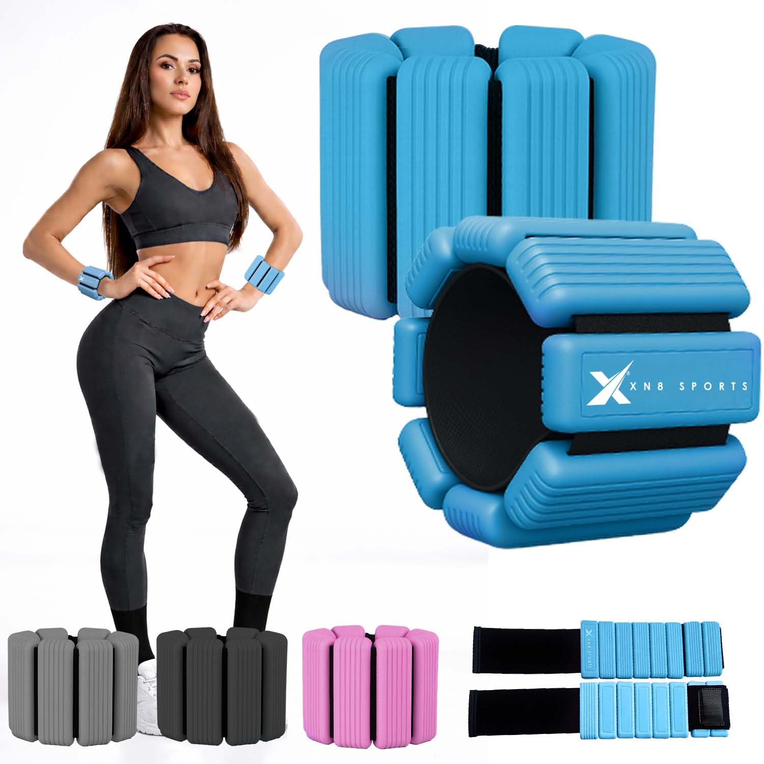 Xn8 Adjustable Ankle Weights 0.25, 0.5kg Pairs – Silicone Wrist & Ankle Weights for Walking, Running, Yoga, Pilates, Gym and Home Workouts - Wearable Weight Bracelets for Dance, Cardio & Aerobics