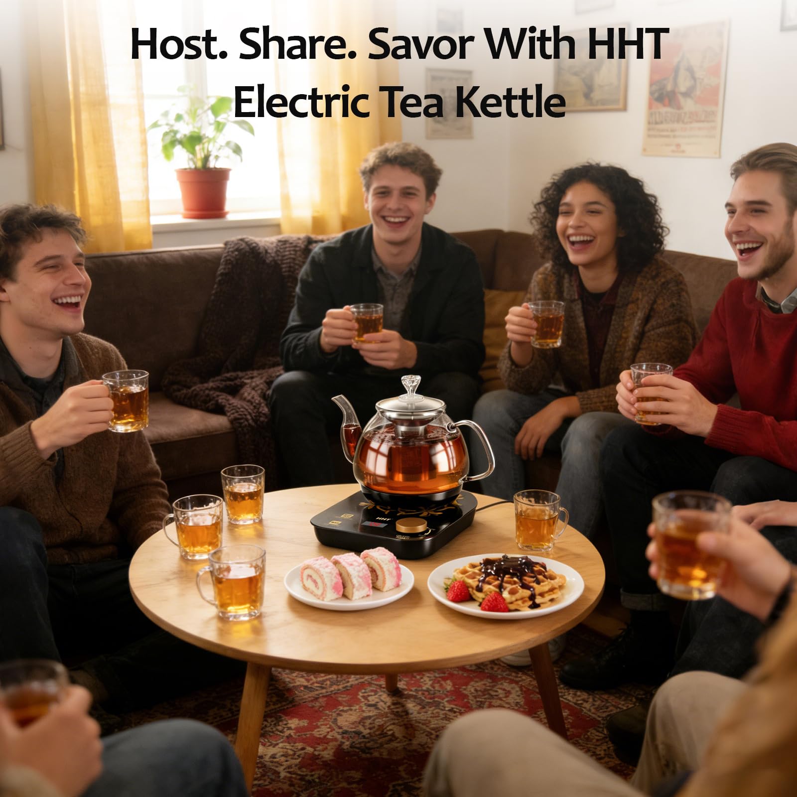 HHT Elektryczny zaparzacz do herbaty z zaparzaczem, precyzyjna regulacja temperatury, szklany czajnik elektryczny do ziół, kwiatów, herbaty owocowej i luźnych liści, bez BPA, automatyczne wyłączanie