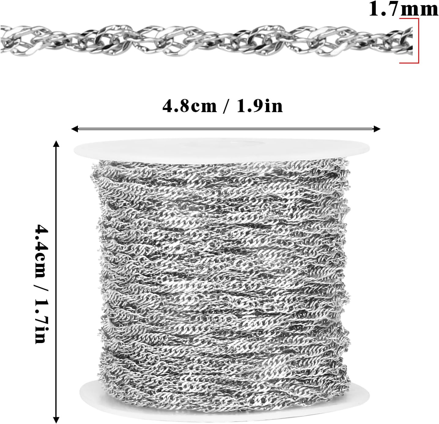33 Feet Stainless Steel Singapore Chains Roll, 1.7mm Width 304 Stainless Steel Twisted Link Chain Bulk Spool for Jewelry Making DIY Craft - Image 3