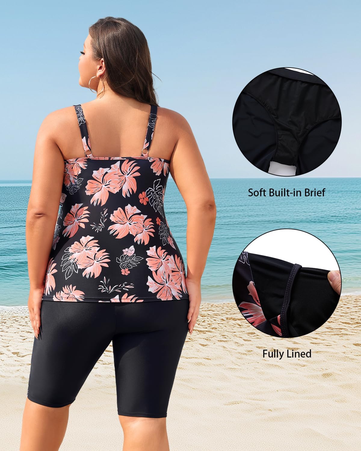 Daci Womens Plus Size Tankini Swimsuits - Tummy Control Two Piece Bathing Suits with Knee Length Shorts 2025 - Image 6