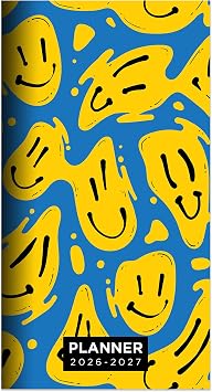 TF Publishing 2026-2027 Smiley Small Monthly Pocket Planner with 2 Page Large Calendar Grid and Lined Notes Section - 2 Year Pocket Calendar 2026-2027 Perfect for Purse - 3.5in x 6.5in