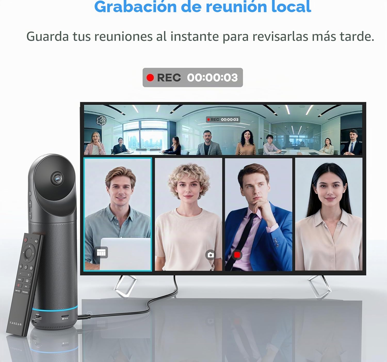 KanDao Cámara para videoconferencias, Meeting Pro(Next Gen) Cámara para videoconferencias en 360° Todo en uno con Altavoz y micrófono, Ecualizador de Ruido y Enfoque Inteligente