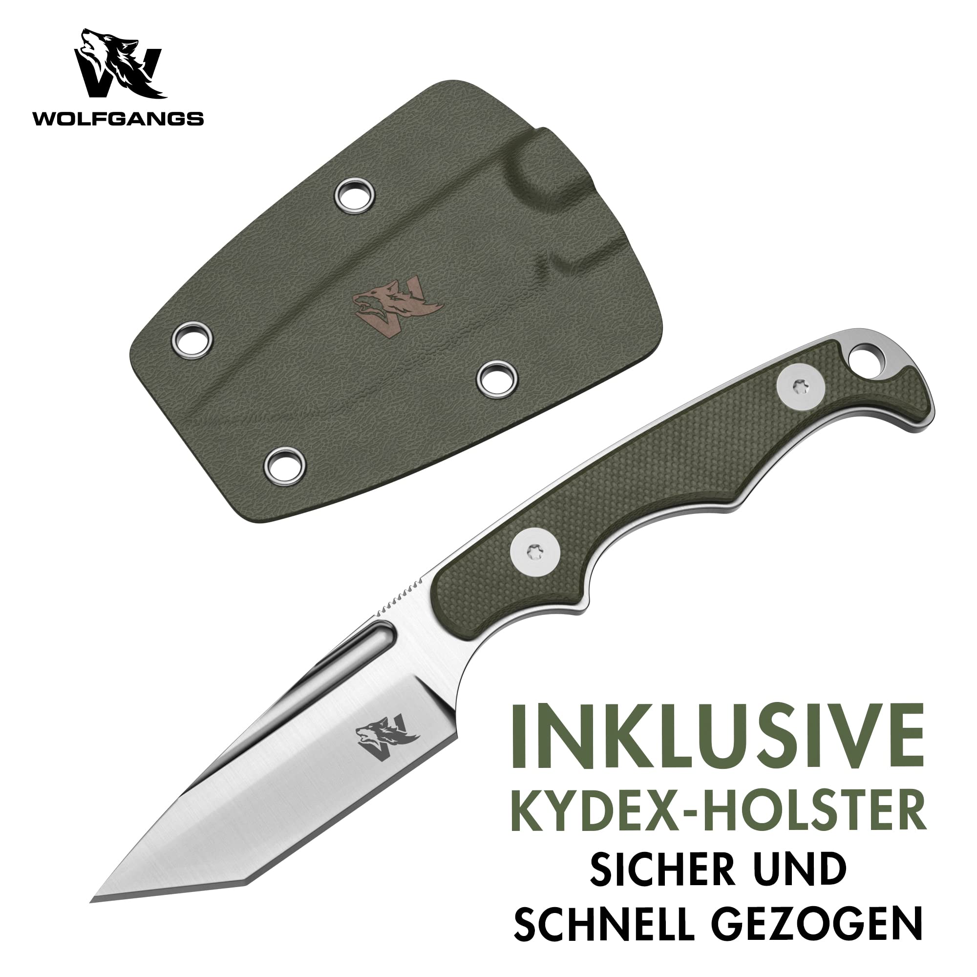 Wolfgangs ACUS Neck Knife Messer - inklusive Kydex Scheide und Kugel Halskette zum umhängen - Mini Survival Outdoor Messer für jeglichen Gebrauch