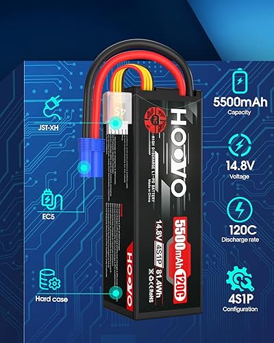 Miniatura 3 de HOOVO 4S Lipo Battery 14.8V 5500mAh 120C Batería RC, carcasa rígida EC5 conector compatible con Arrma Kraton 8S RC Buggy Truggy Crawler Monster Car