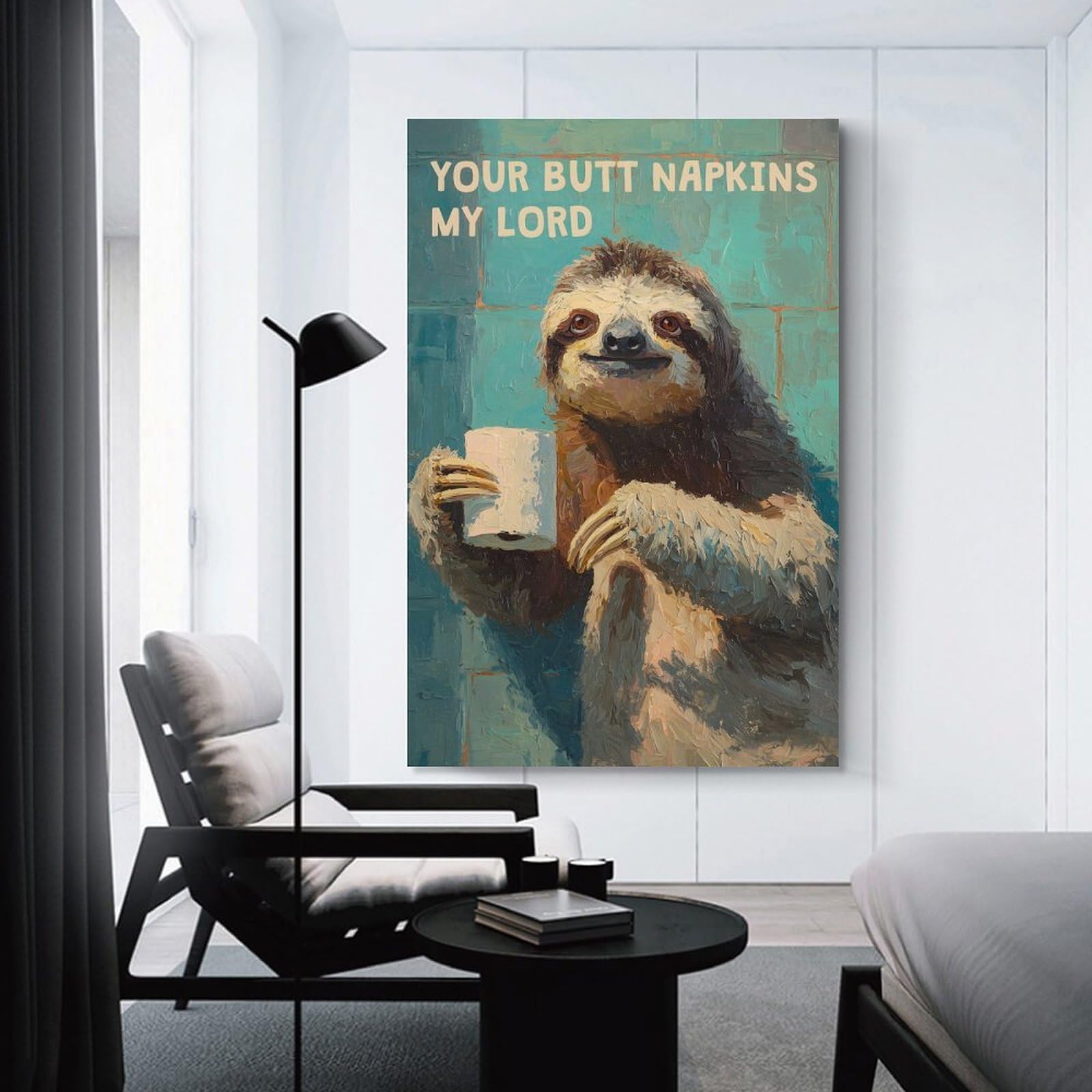 Junmoney Sloth Your Butt Napkins Canvas Wall Decor, 24x36inch(60x90cm), for Home Walls, Creative Rooms Or Shared Spaces, Stylish Home Artwork for Focal Walls