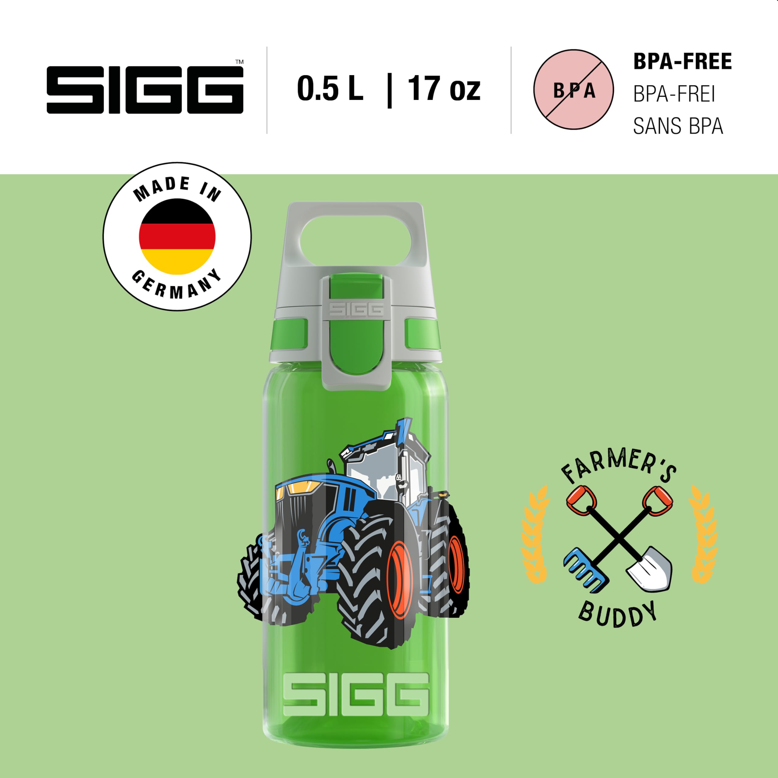 Sigg, Sports Water Bottle For Kids, Viva One Tractor, Suitable For Carbonated Drinks, Leakproof, Dishwasher Safe, BPA Free - Image 2