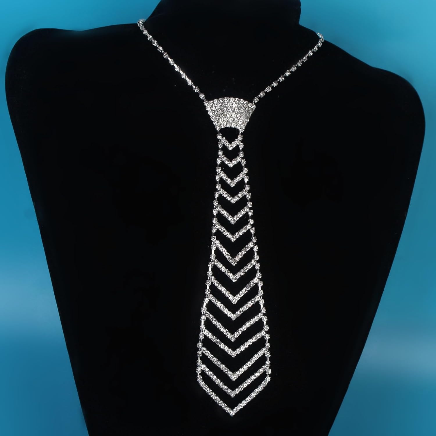 Rhinestone Necklace Tie for Women Sparkly Crystal Choker Shinny Chain Necktie Necklace for Wedding Bridal Party - Image 4