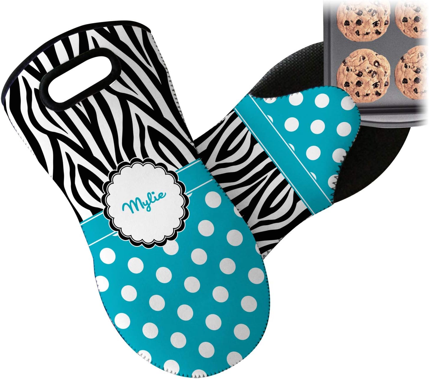 YouCustomizeIt Personalized Dots & Zebra Neoprene Oven Mitt - Single w/Name or Text
