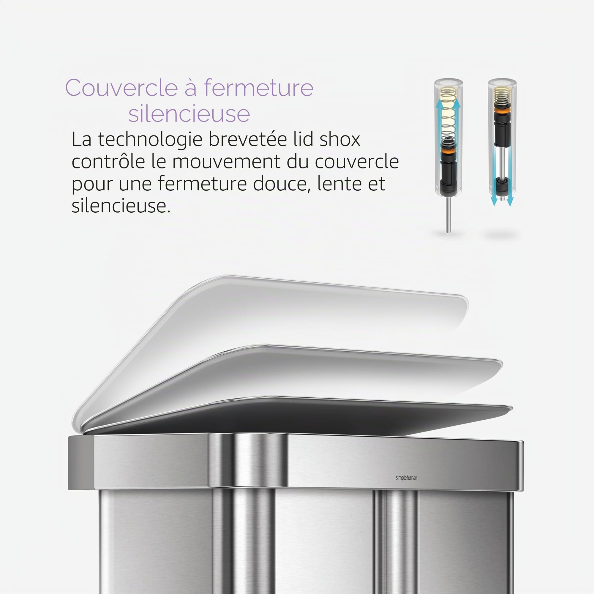Simplehuman CW2025 poubelle de recyclage rectangulaire acier inoxydable brossé 58 litres 2 bacs