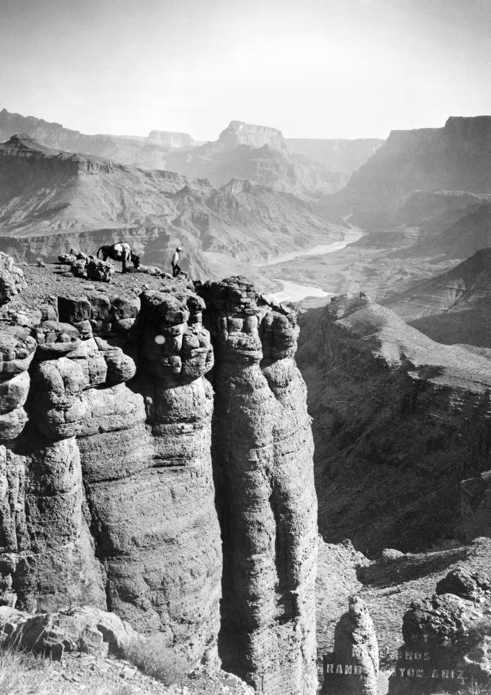 Grand Canyon C1913 Na Man And His Donkey On Tanner Ledge Overlooking The Grand Canyon In Arizona Photographed By The Kolb Brothers C1913 Poster Print by (18 x 24)