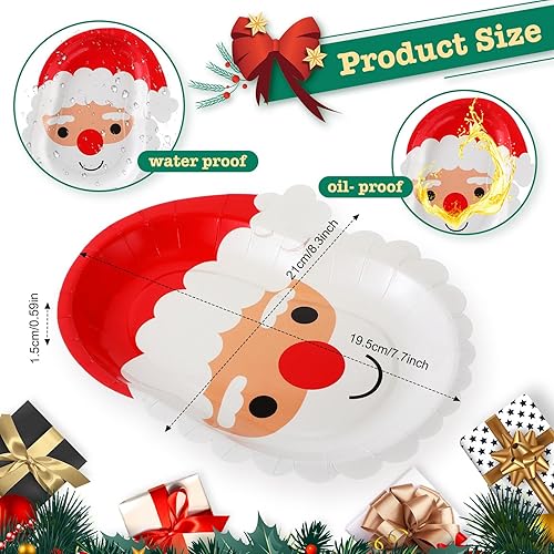Miniatura 4 de Sliner 200 platos desechables de Navidad, platos de papel de Papá Noel, platos de papel de Navidad, platos de fiesta rojos y blancos, platos