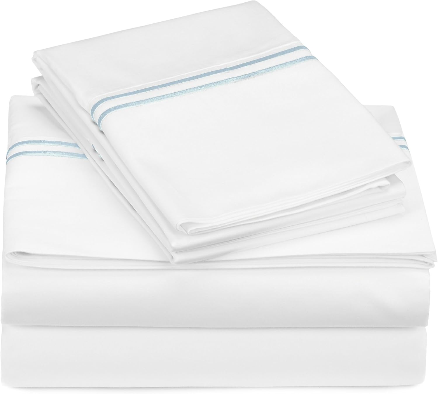 Amazon Brand – Pinzon 400-Thread-Count Egyptian Cotton Sateen Hotel Stitch Sheet Set - Queen, Silver Blue