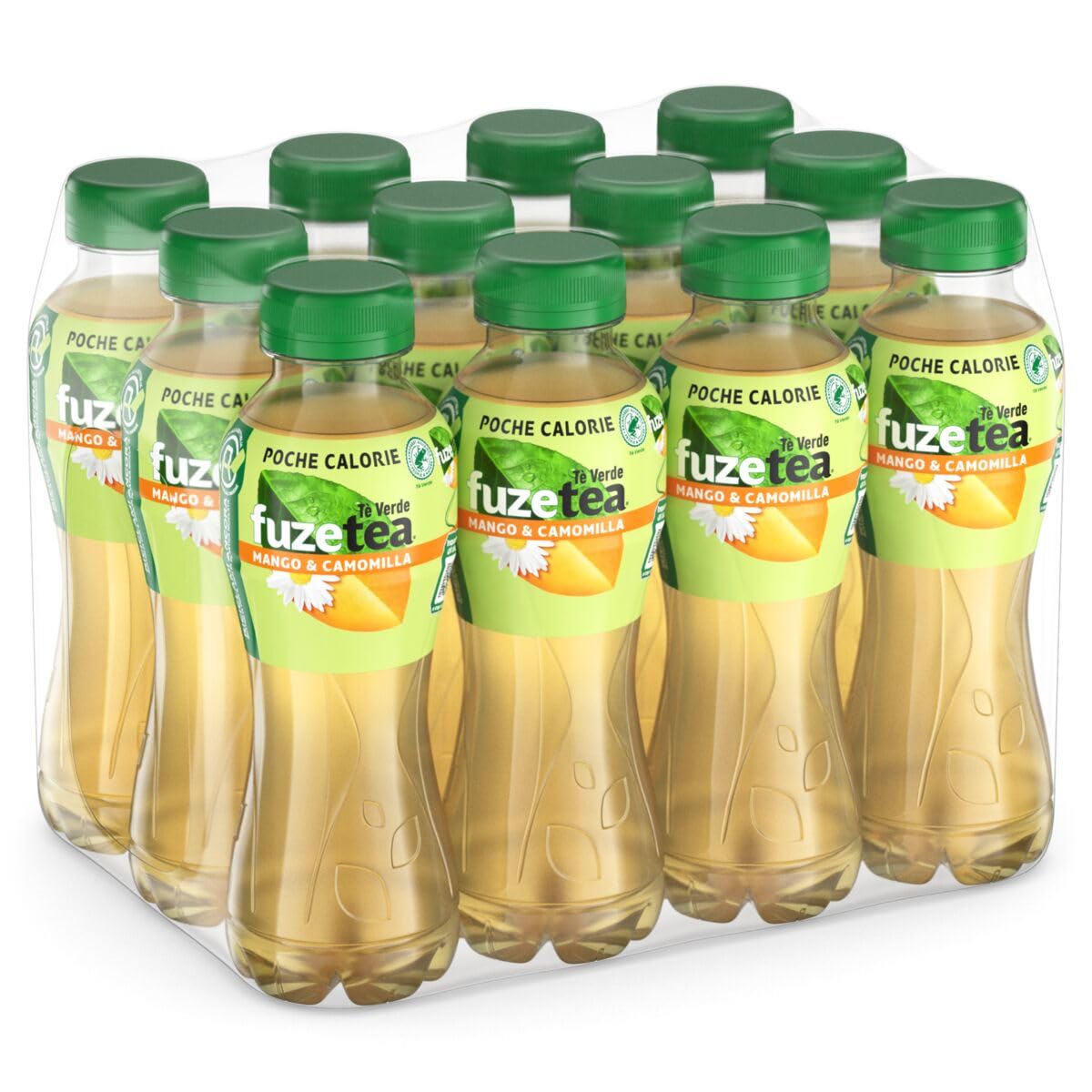 Fuze Tea, Bevanda Rinfrescante Analcolica di Té al Gusto Mango e Camomilla, con Zuccheri ed Edulcorante - 1 Confezione da 12 Bottiglie da 400 ml