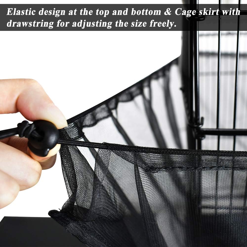 SYOOY Birdcage Cover Seed Catcher Universal Birdcage Nylon Mesh Cover Parrot Cage Net Skirt Guard Extra Large for Round Square Cages - Black (Not Included Birdcage) : Pet Supplies