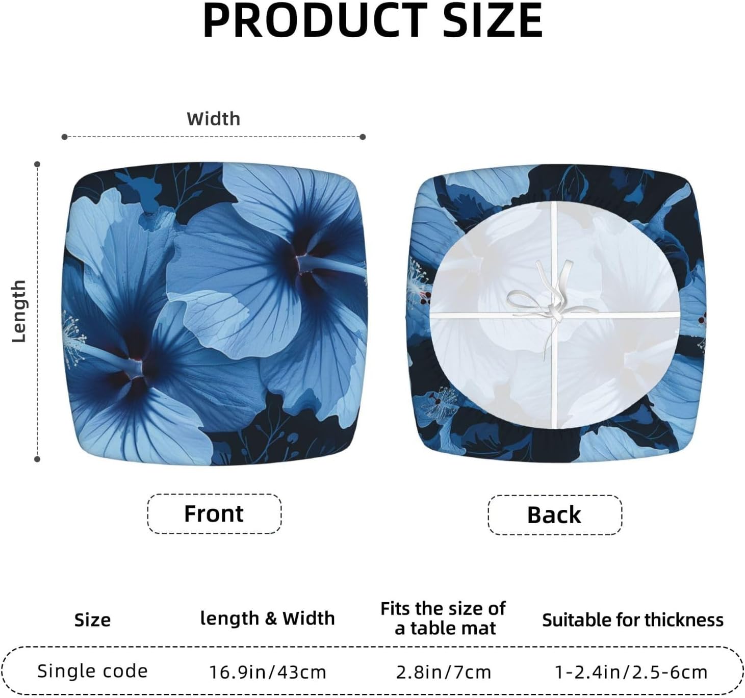 Blue Hibiscus Print Square Cushion Covers 6 Pcs Set Elastic Non-Slip Seat Cushion Slipcovers Pet Furniture Protectors for Chair, Sofa