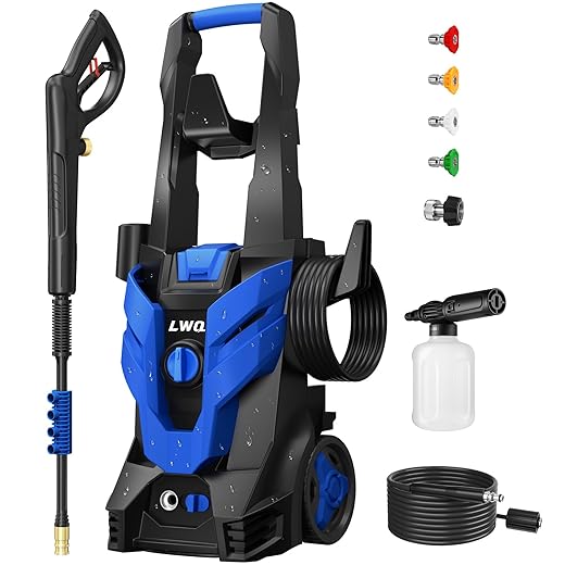 Pressure Washer, Power Washer with 4 Quick Connect Nozzles, High Pressure Cleaning Machine with Foam Cannon for Cars/Fences/Driveways/Patios/Home Cleaning, Blue