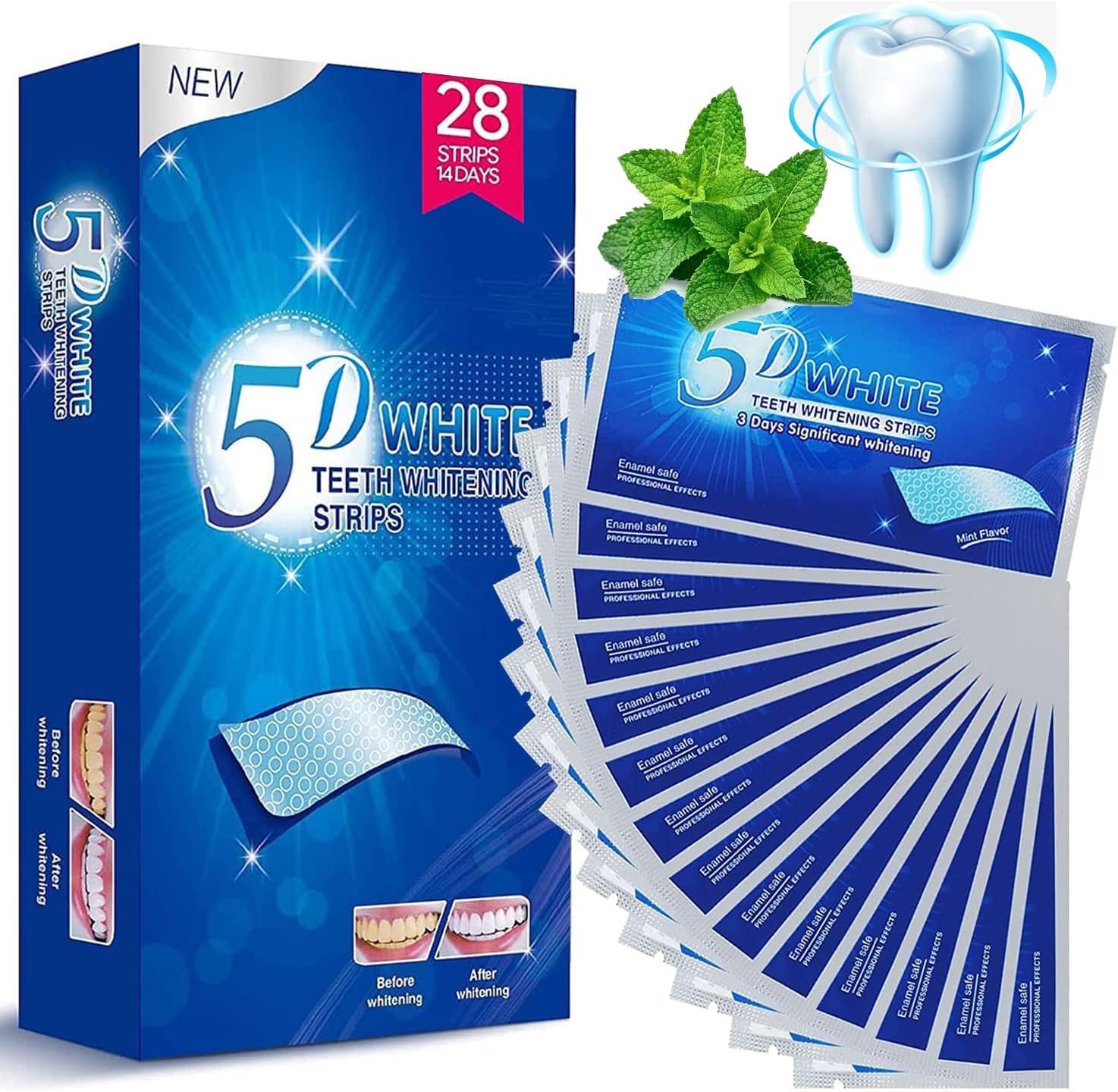 Teeth Whitening Strips, 28 Whitener Strips Effective Teeth Reduced Sensitivity White Strips, Clean Teeth Safely, Stains Remover for Coffee, Wine, Tobacco (14 Treatments)