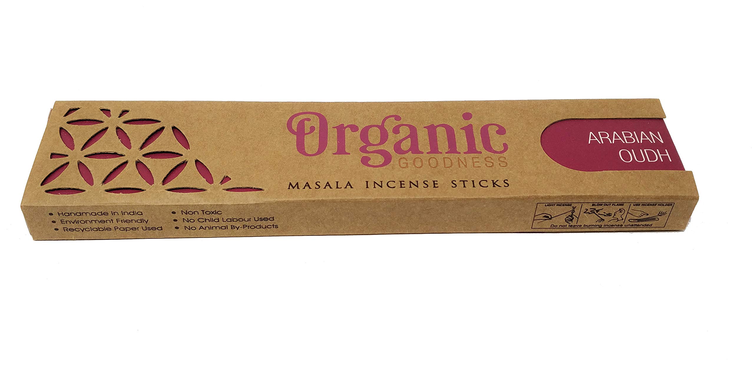 Organic Goodness Arabian Oudh Incense Sticks – 3 Pack Set with JRose Incense Burner | Handmade Masala Sticks | Natural & Non-Toxic | Rich, Woody & Exotic Aroma