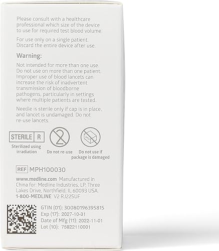 Miniatura 3 de Medline Lancetas de uso general, 1.06 oz, lancetas estériles de un solo uso para pruebas de diabetes, lancetas de seguridad para muestras de sangre,