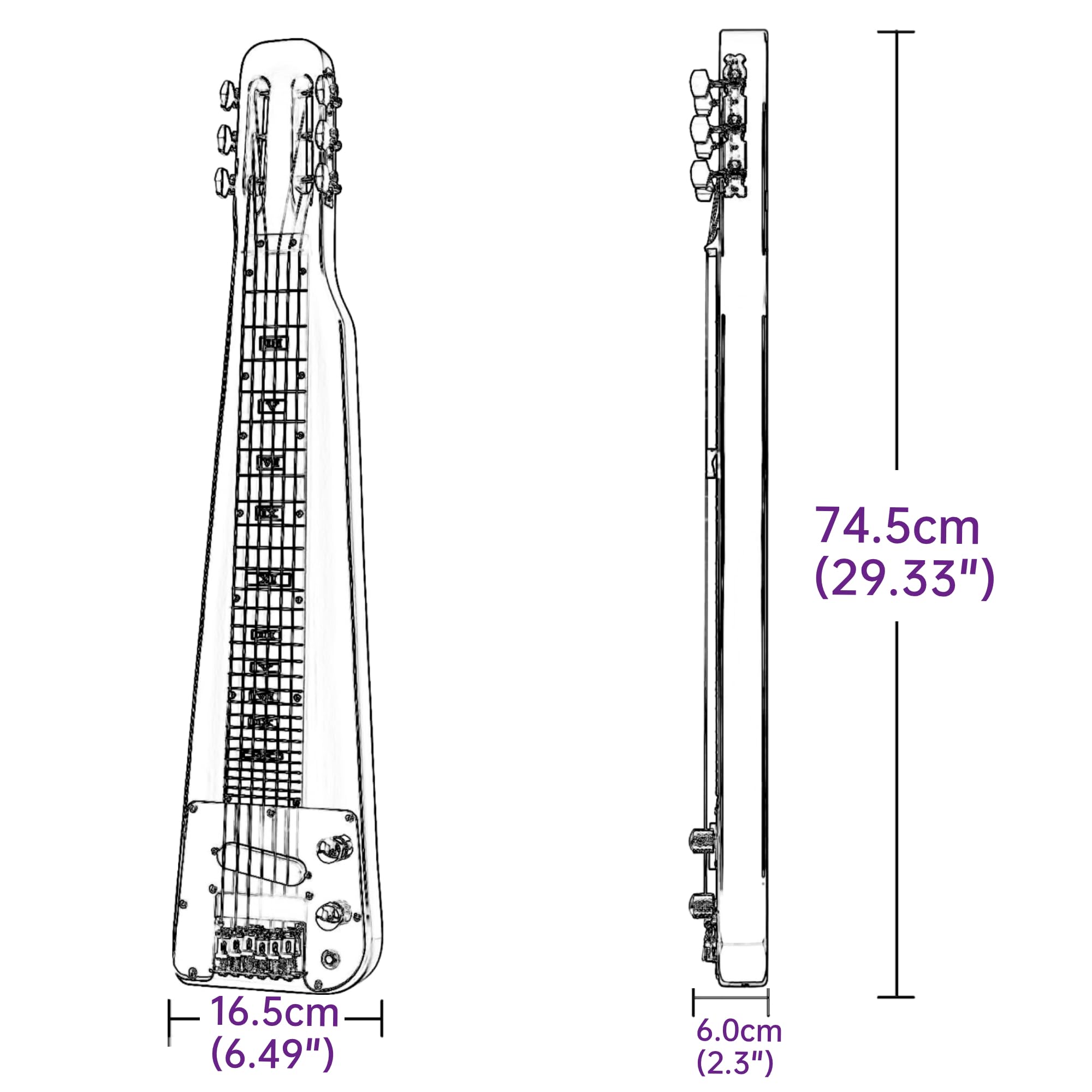 Lap Steel Gitarre, Slide-Stahlgitarre, Elektrogitarre, 6 Saiten, Schlitzkopf-Gitarren mit Gigbag und Gleitstange, Farbe Sunburst