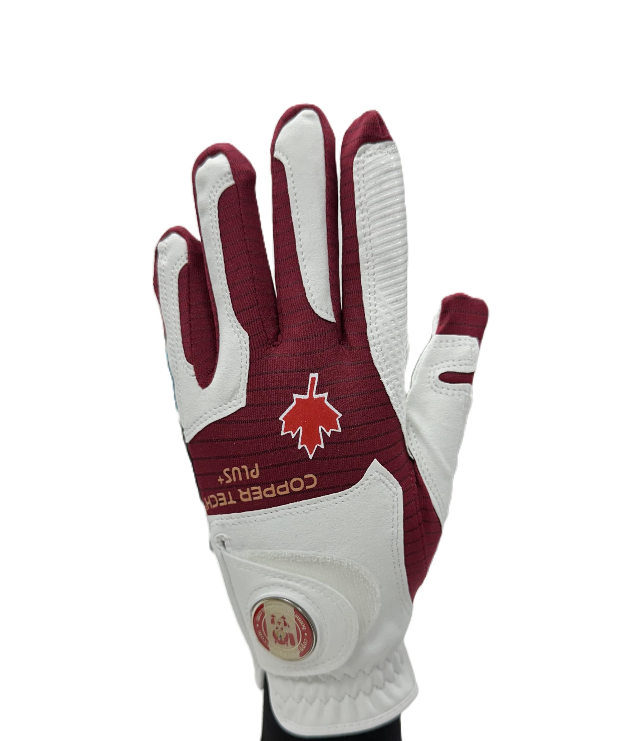 XEIRPRO Copper Tech Men's Golf Gloves Worn on Left Handed for Right Handed Golfer, Patriotic Canada National Flag Pattern w/Ball Marker, Copper Infused Mens Golf Gloves Canada Themed, Medium-Large