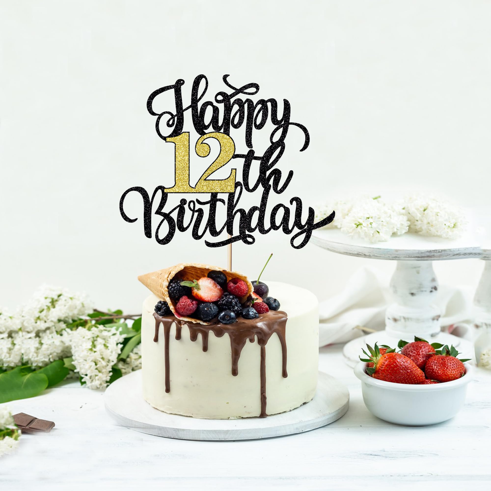 LOLStar 12-Pack Black & Gold Happy Birthday Cake Toppers – Cake Decoration Supplies
