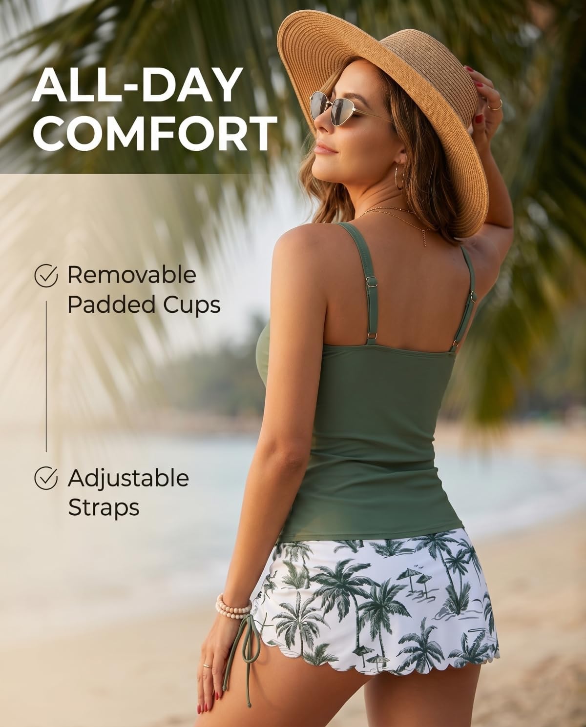 Daci Tankini Swimsuit with Skirt - 2 Piece Tummy Control Ruched Bathing Suit Scalloped Square Neck Tie Side Swimwear 2026