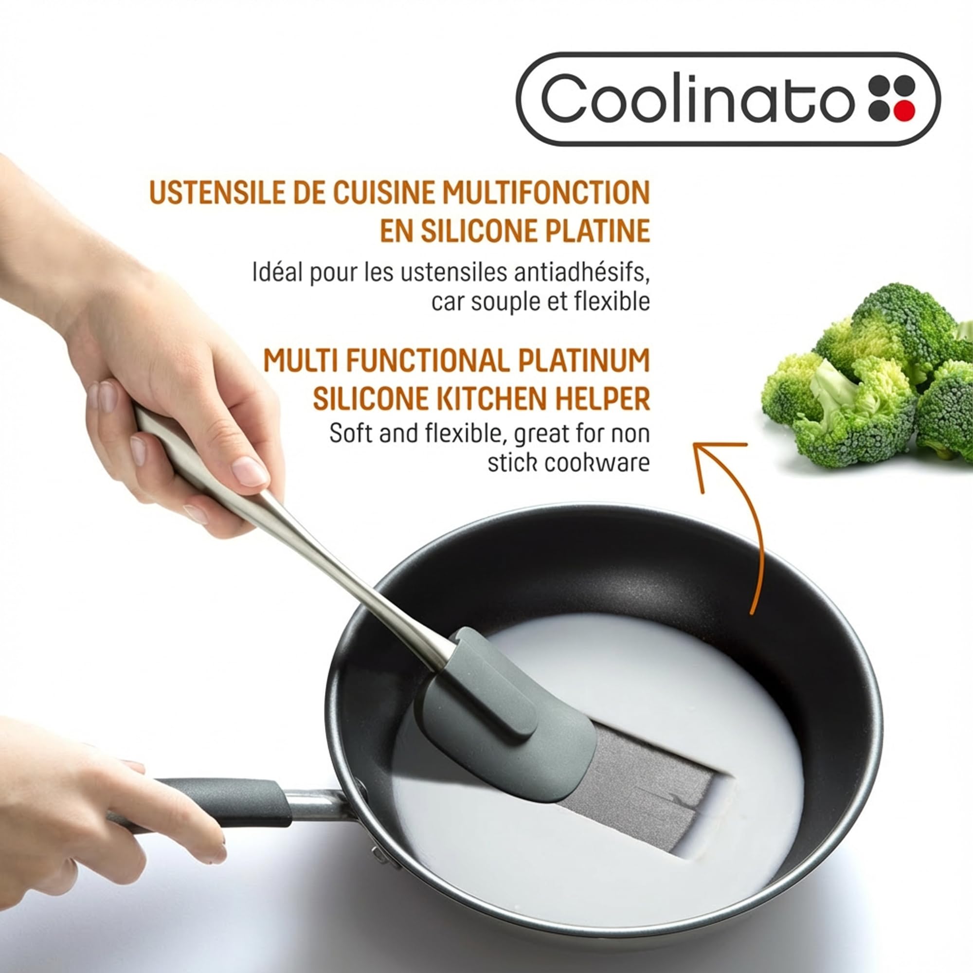 Coolinato Spatules en silicone et acier inoxydable, Set de 2 pièces 25,5cm et 29cm, Cuillère pour la cuisine et la pâtisserie sans dpa