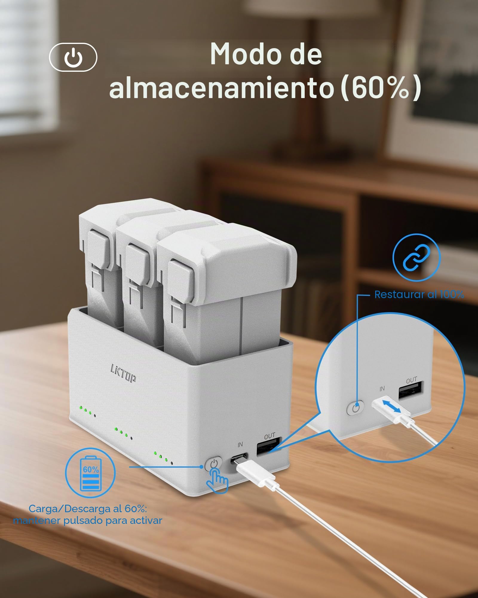 LKTOP - Hub de carga de batería Mini 5Pro/4 Pro/3 37W USB-C rápido para DJI Mini serie 5/4/3/Plus, accesorios para drones SKYROVER X1, luces LED de almacenamiento modo SOS