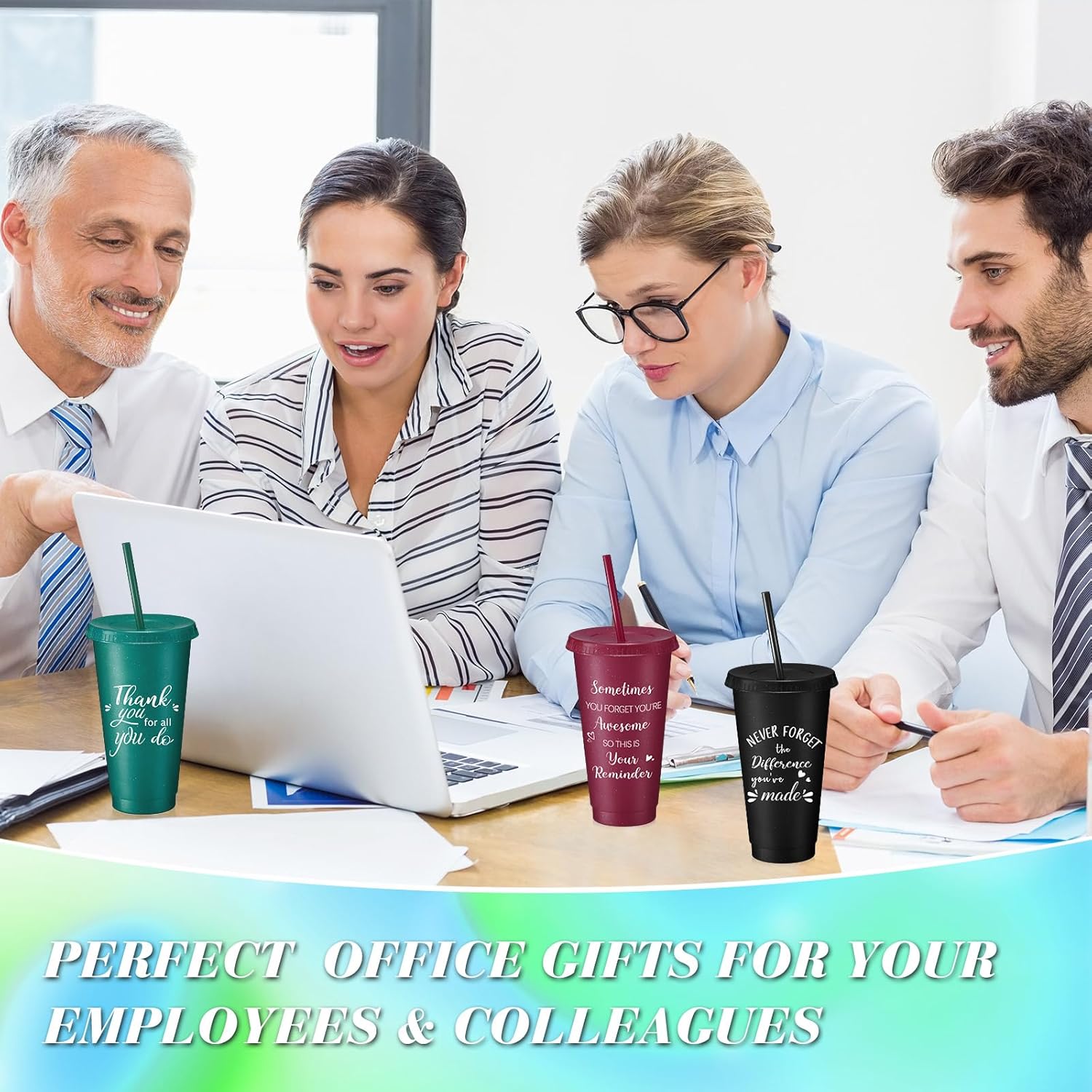 Zhehao 20 Pcs Thank You Cup Tumblers Employee Appreciation Gifts Bulk, 24 oz Plastic Coffee Cups with Straws and Lids, Team Gifts for Staff Coworker Friends(Bright Colors) - Image 5