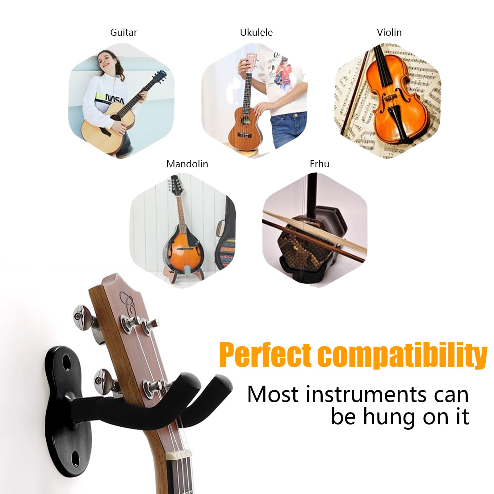 Support Guitare Mural avec éponge de Protection, Accroche Guitare Mural en Métal, Porte Guitare Mural Hooks pour All Guitares, Basse, Banjo, Avec vis
