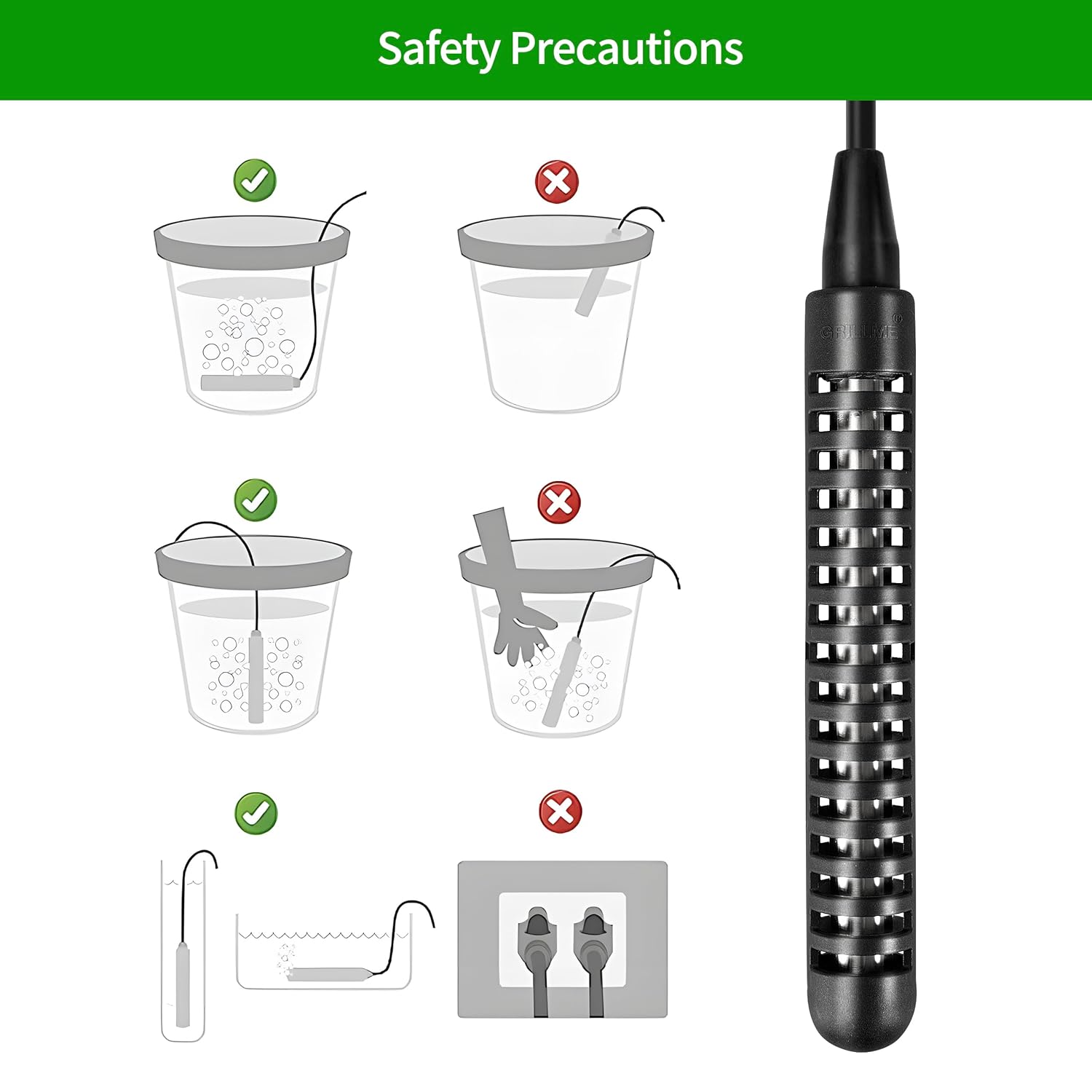 GRILLME 1000W Immersion Water Heater,Fully Submersible Portable Electric Heater,5 Galons Bucket Heater,100% Waterproof,Easy and Convenient to Use