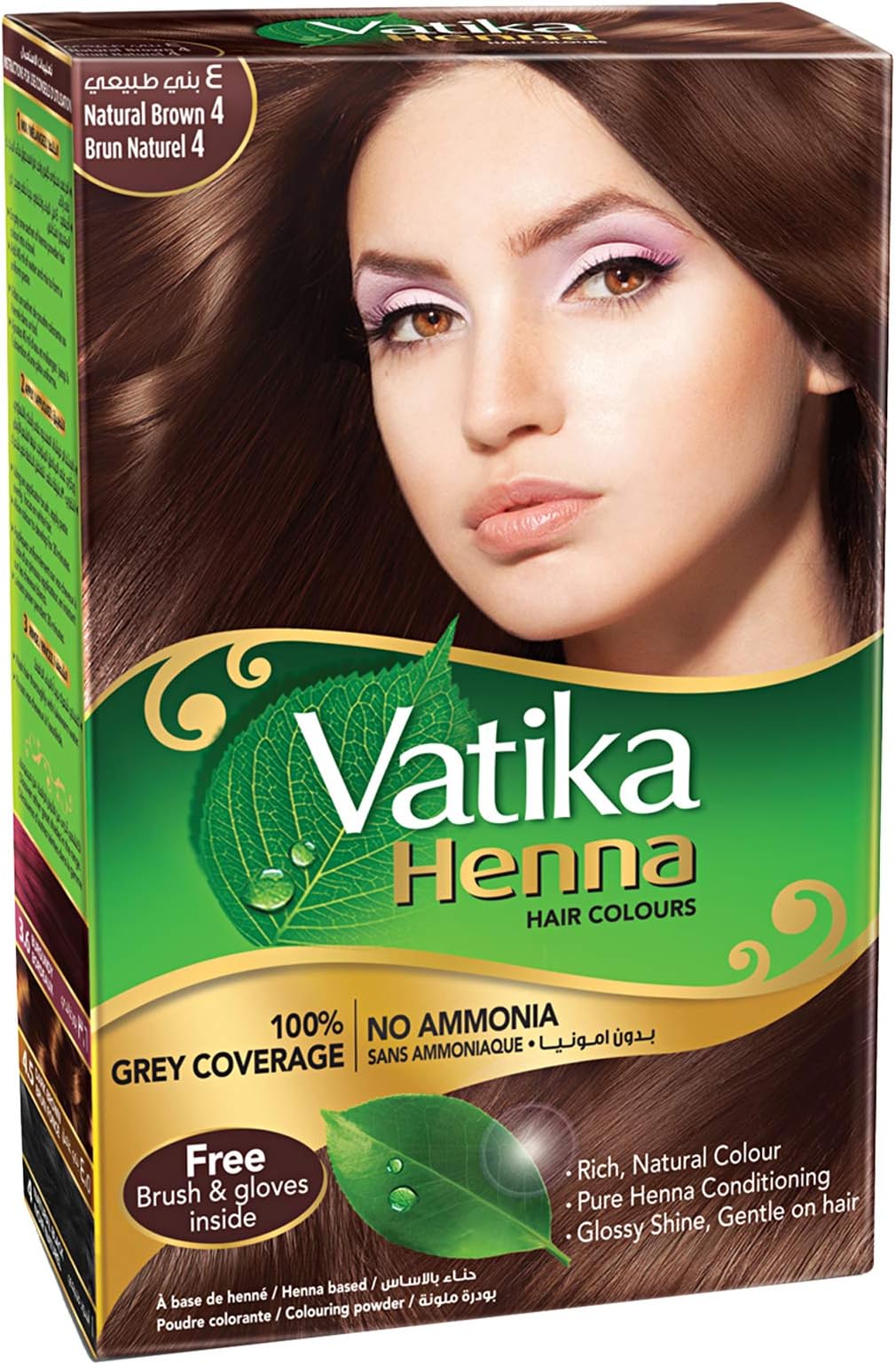 Vatika Naturals Permanent Hair Dye Natural Brown – Ammonia-Free With Natural Henna, Grey Coverage, Nourishing Herbal Blend, Long-Lasting Hair Color for Soft, Shiny Results – 6 Sachets X 10g